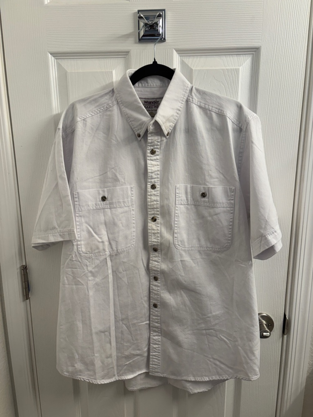 NWT Vintage WRANGLER Men's Rugged Wear White Short-Sleeve Button-Down Shirt L